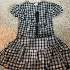 Peppermayo Black and White Pleated Tie Front Sundress